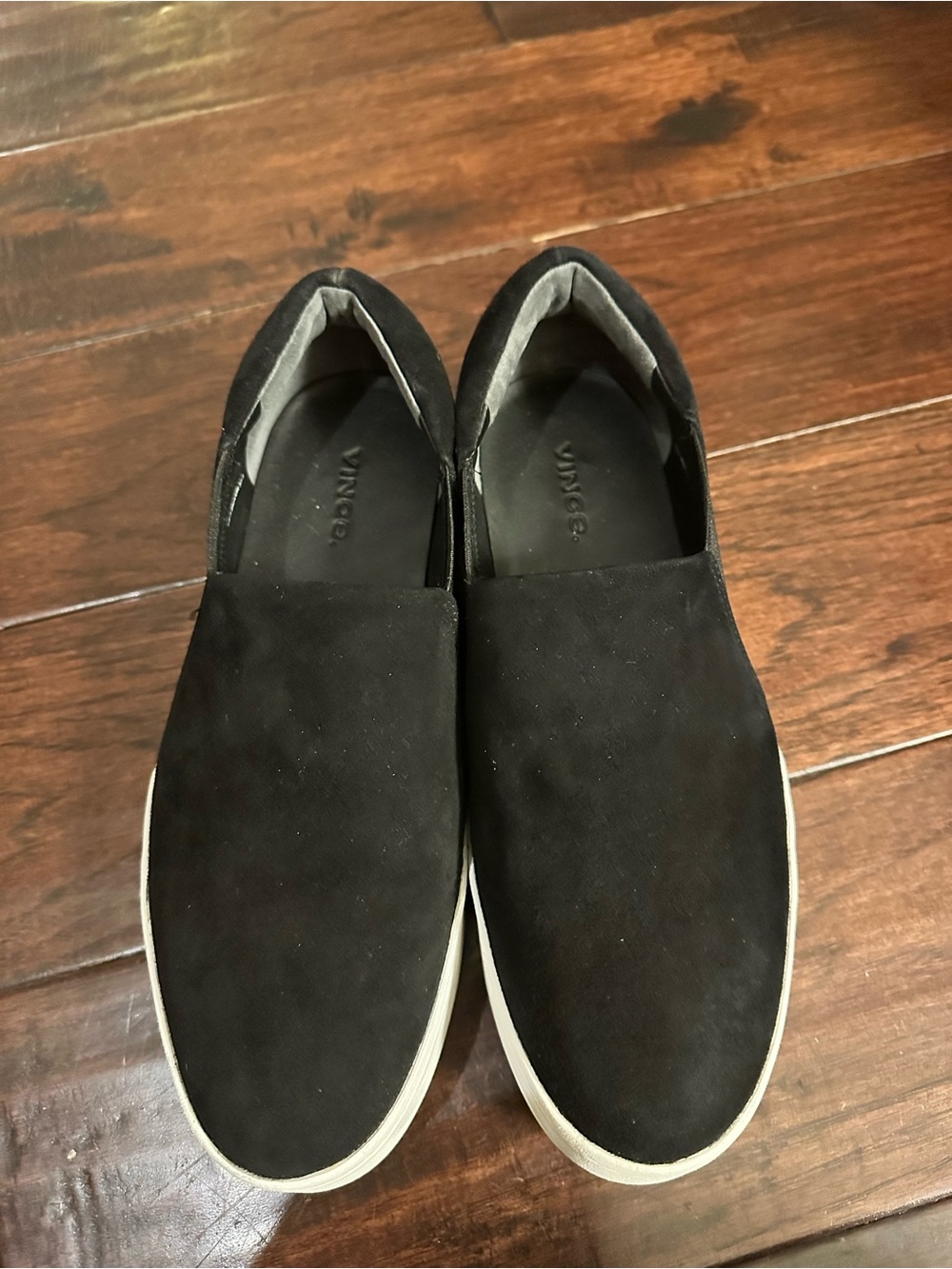 Vince Black Slip-On Suede Sneakers with White Sole
